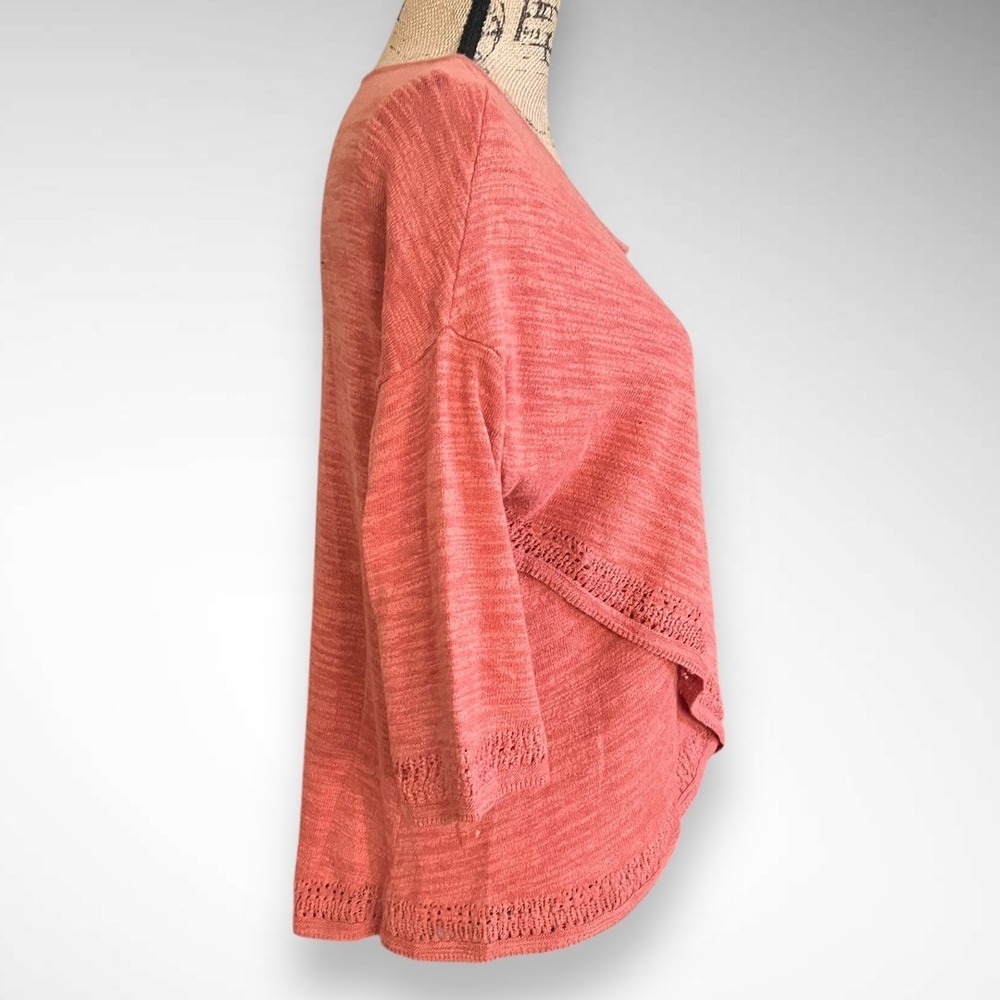ANTHROPOLOGIE MOTH Heathered Orange Crossed Pointelle 3/4 Sleeve Sweater | EUC - Picture 3 of 8
